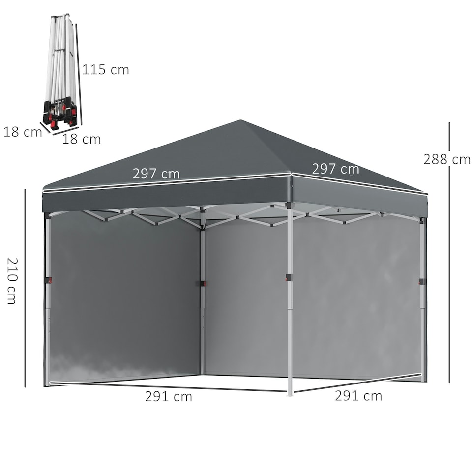 image 1 of Outsunny 3x3 (M) Pop Up Gazebo Party Tent w/ 2 Sidewalls, Weight Bags Dark Grey