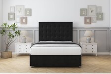 Sloomy Alabama Black Plush Divan Bed With Mattress 2 Drawers Same Side With 26" Strutted Headboard 6' Super King | Black | Black | Super King | 1