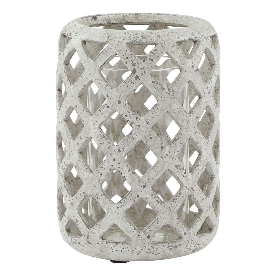 image 1 of Hill Interiors Stone Effect Hurricane Lantern - Grey - 32cm x 20cm x 20cm