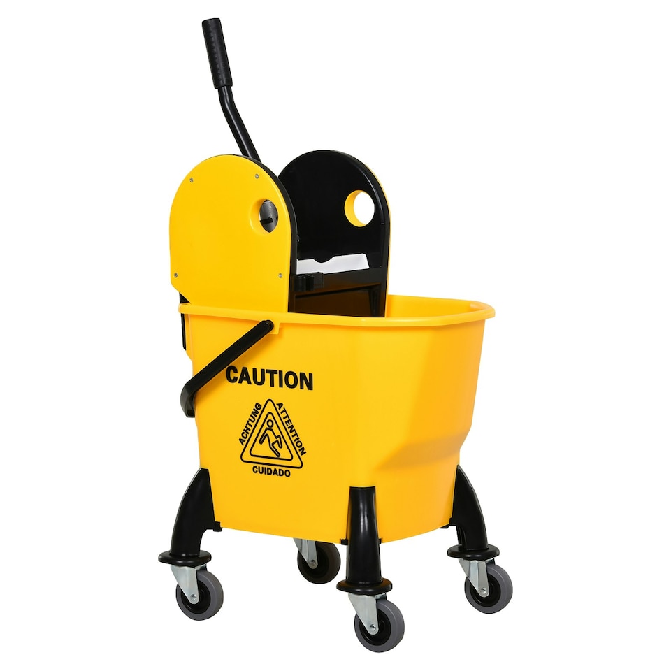 image 1 of HOMCOM Mop Bucket on Wheels with Carry Handle, Wringer for Household Yellow