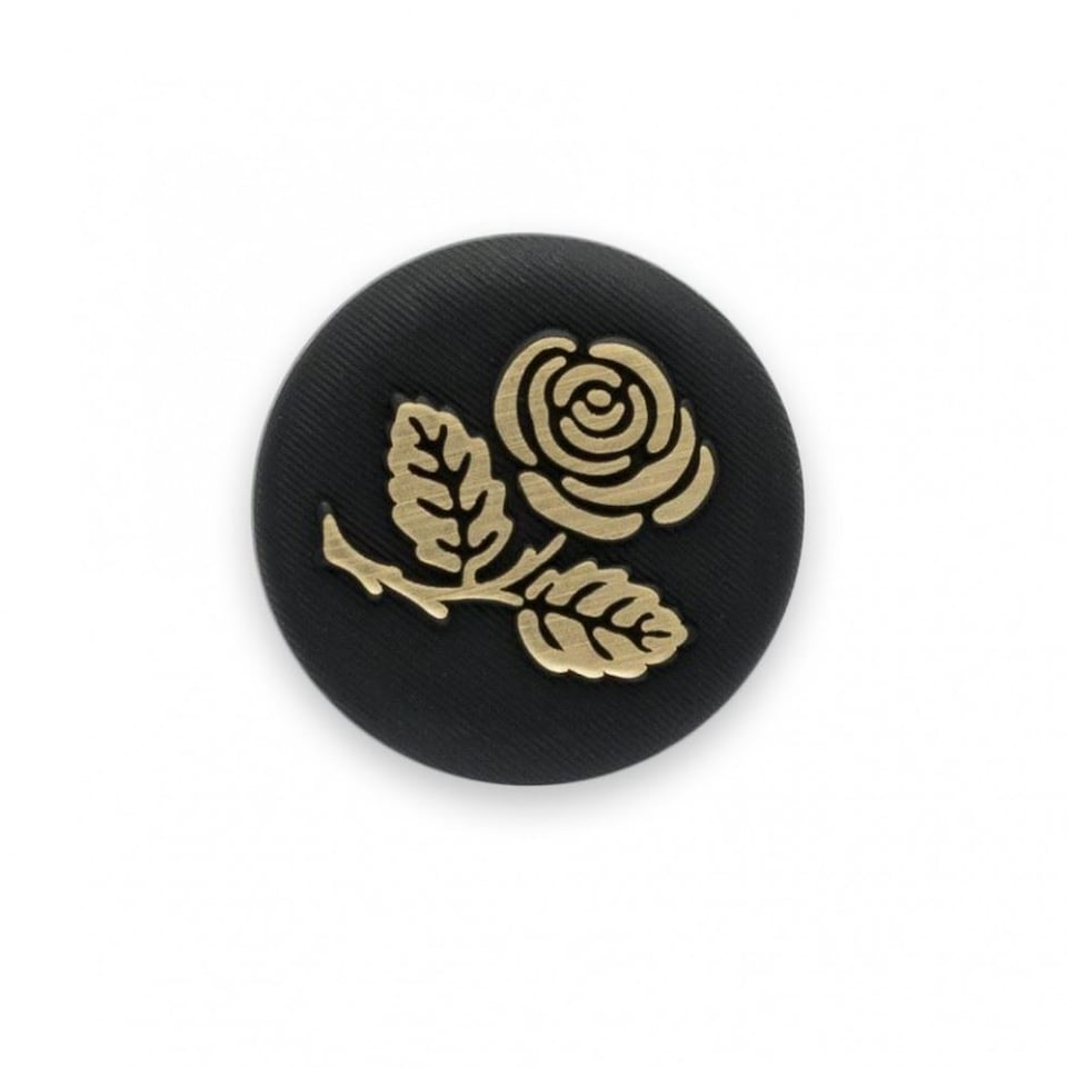 Minerva Black & Gold Round Inlaid Rose Buttons for Dressmaking - 22mm - per value pack of 50