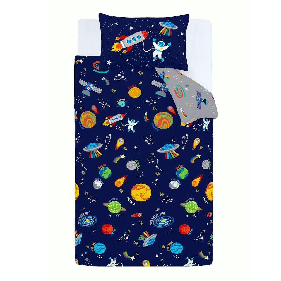 image 1 of Catherine Lansfield Lost in Space Blue Duvet Cover Set Blue | Single