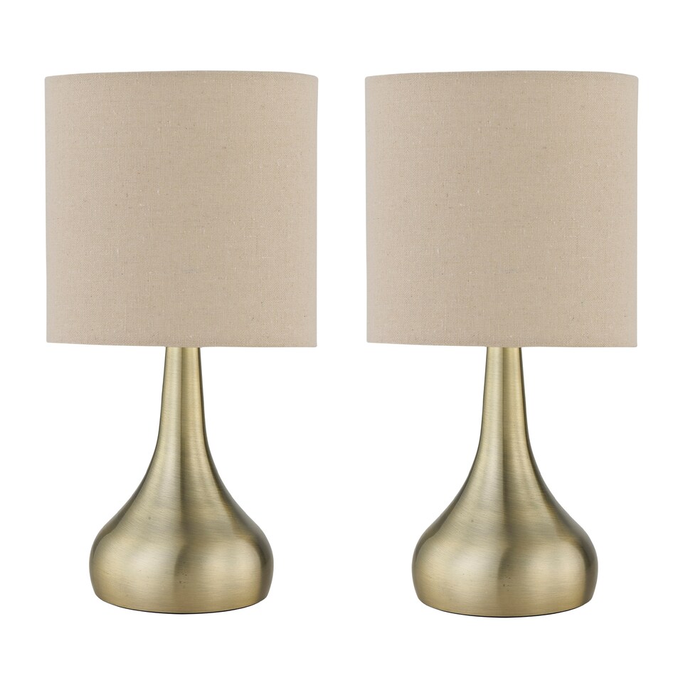 image 1 of Set of 2 Romana - Antique Brass Touch Table Lamp with Linen Shades