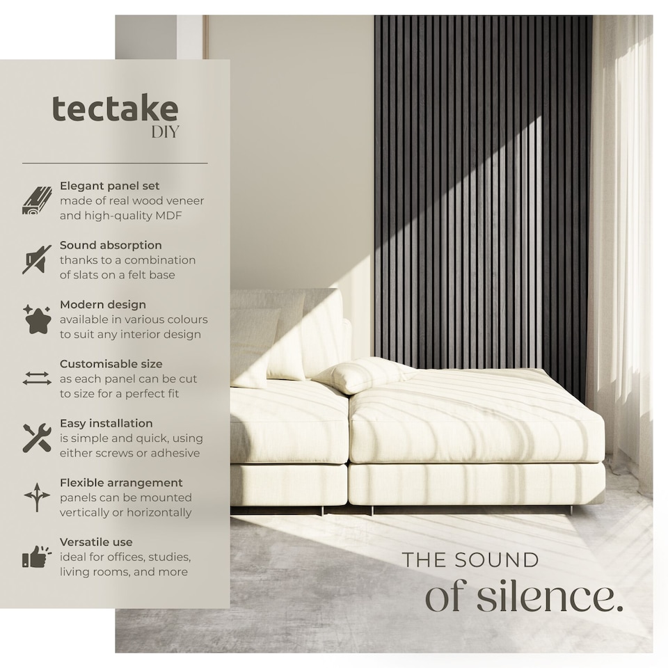 image 1 of Acoustic Wall Panels Sonic Wall II with Real Wood Veneer and Sound-Absorbing Felt | Grey | light gray oak | 110 x 50 x 1.8 cm | 4