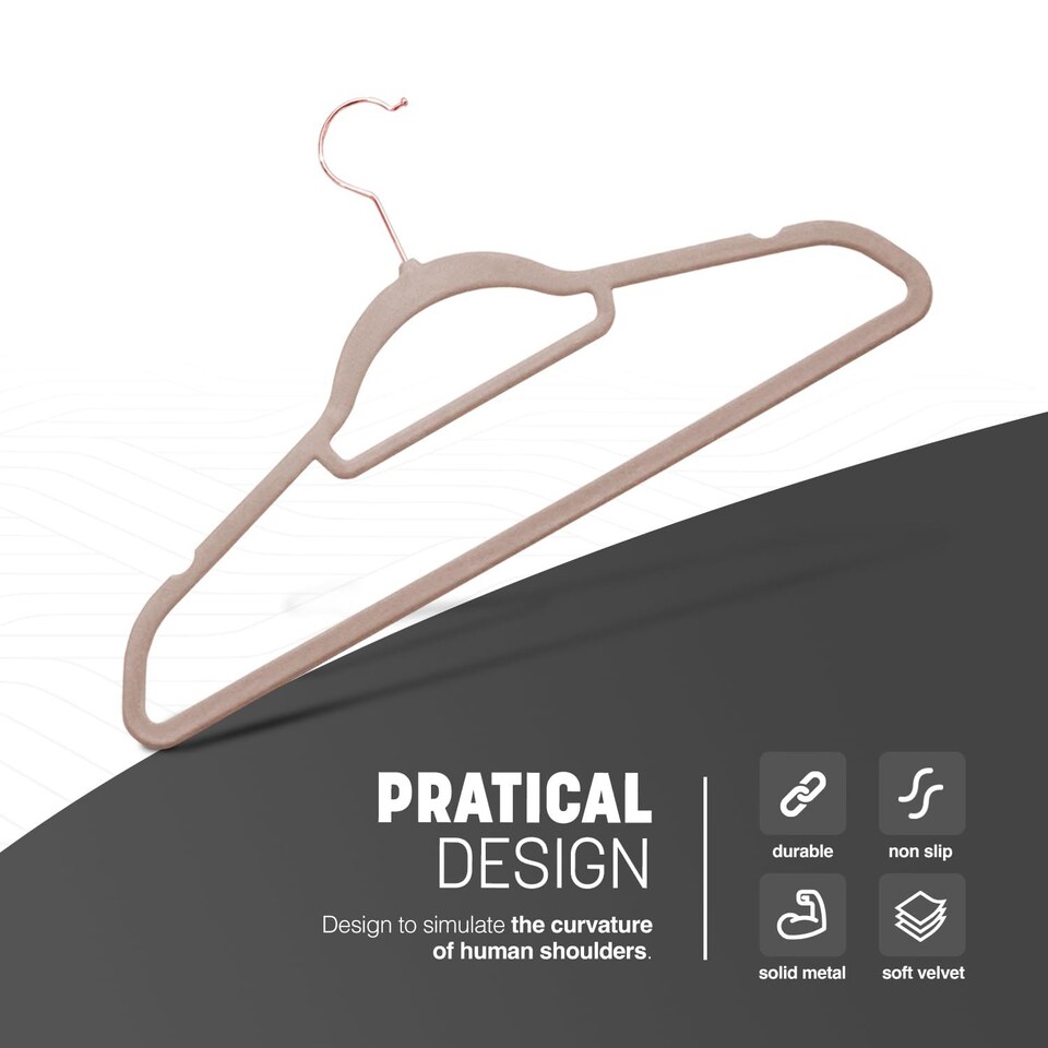 image 1 of Keplin Velvet Non-Slip Clothes Hangers with Tie Bar and Swivel Hook, 20 Pack