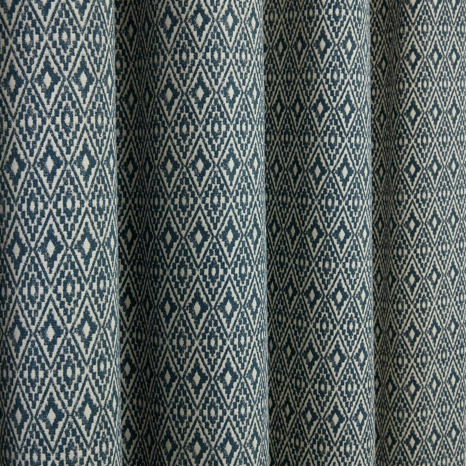 image 1 of Aztec Pencil Pleat Curtain Pair - Blue - 168cm x 137cm