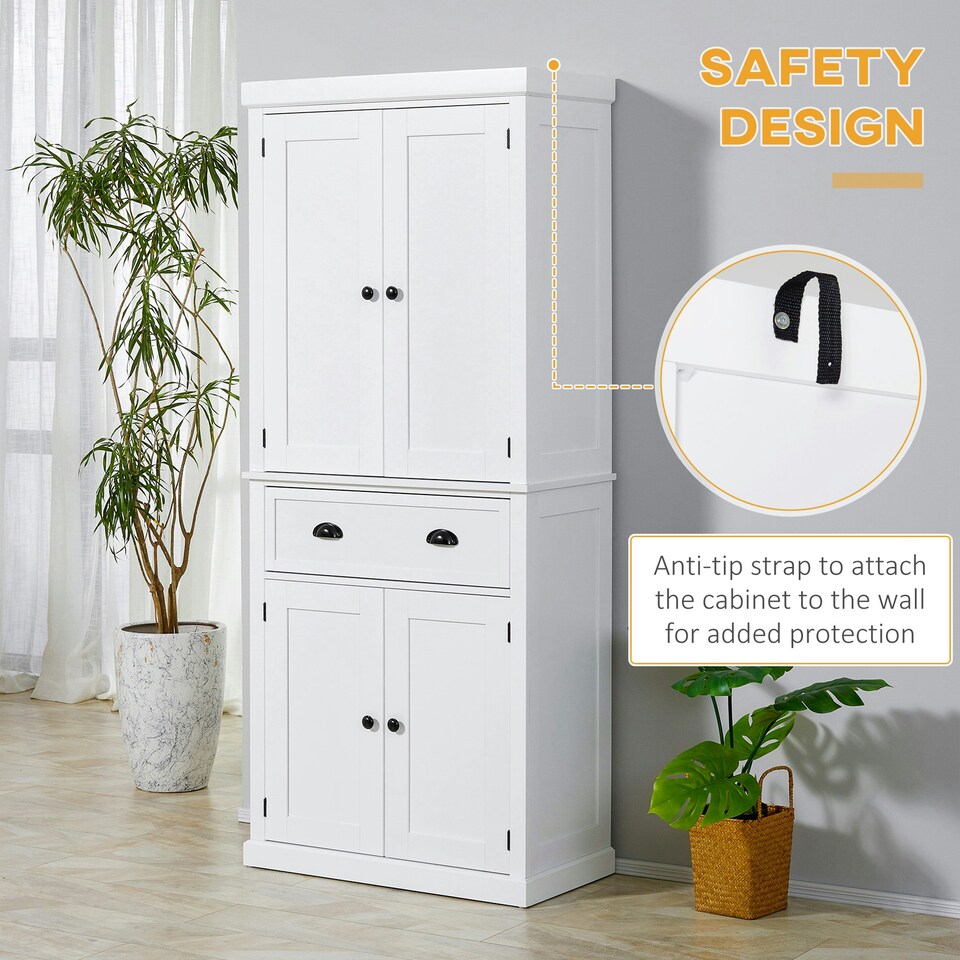 image 1 of HOMCOM Freestanding Kitchen Pantry Cupboard Storage Cabinet with Doors White