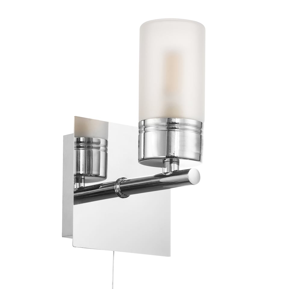 image 1 of Compact Designer IP44 Rated Bathroom Wall Light Fitting with Tubular Glass Shade | Chrome