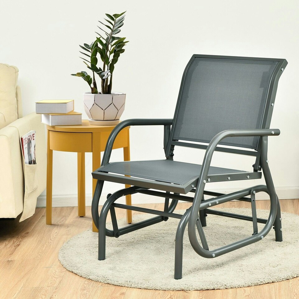 image 1 of COSTWAY Garden Glider Chair Swing Rocking Chair Grey Grey