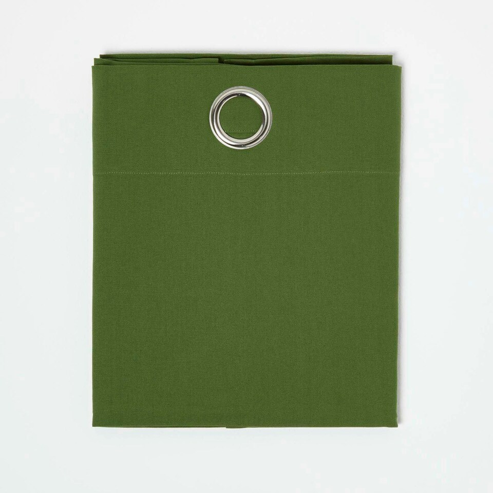 image 1 of Homescapes Cotton Plain Dark Olive Green Ready Made Eyelet Curtain Pair - 137 x 182 cm Green