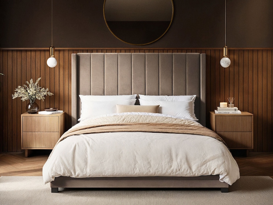 image 1 of Flair Tiggy Kingsize Ottoman Bed with Winged Headboard Beige Velvet