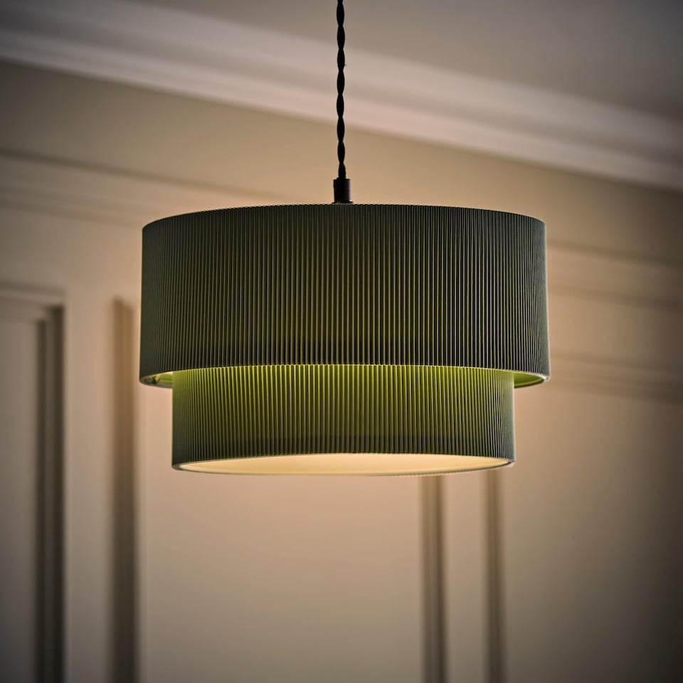 image 1 of ValueLights Mason Ruched Green Two Tier Ceiling Shade and Bulb