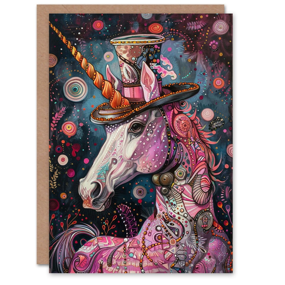 image 1 of Pink Unicorn Fantasy Illustration Pattern Daughter Son Birthday Card