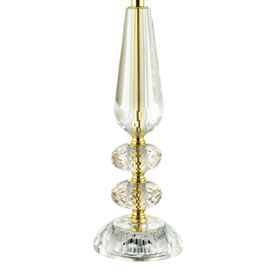image 1 of Designer Clear K9 Crystal Glass and Gold Table Lamp Base with Faceted Spheres