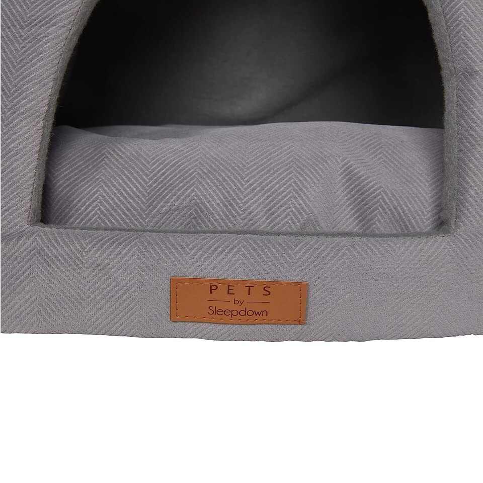 image 1 of Grey Small Pet Dog Cat Bed Folding Dome Pod Puppy Kitten Igloo Cave Tent House