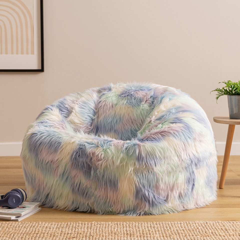 image 1 of Unicorn Classic Faux Fur Bean Bag Chair | Multi | Purple Blue Pink | 1