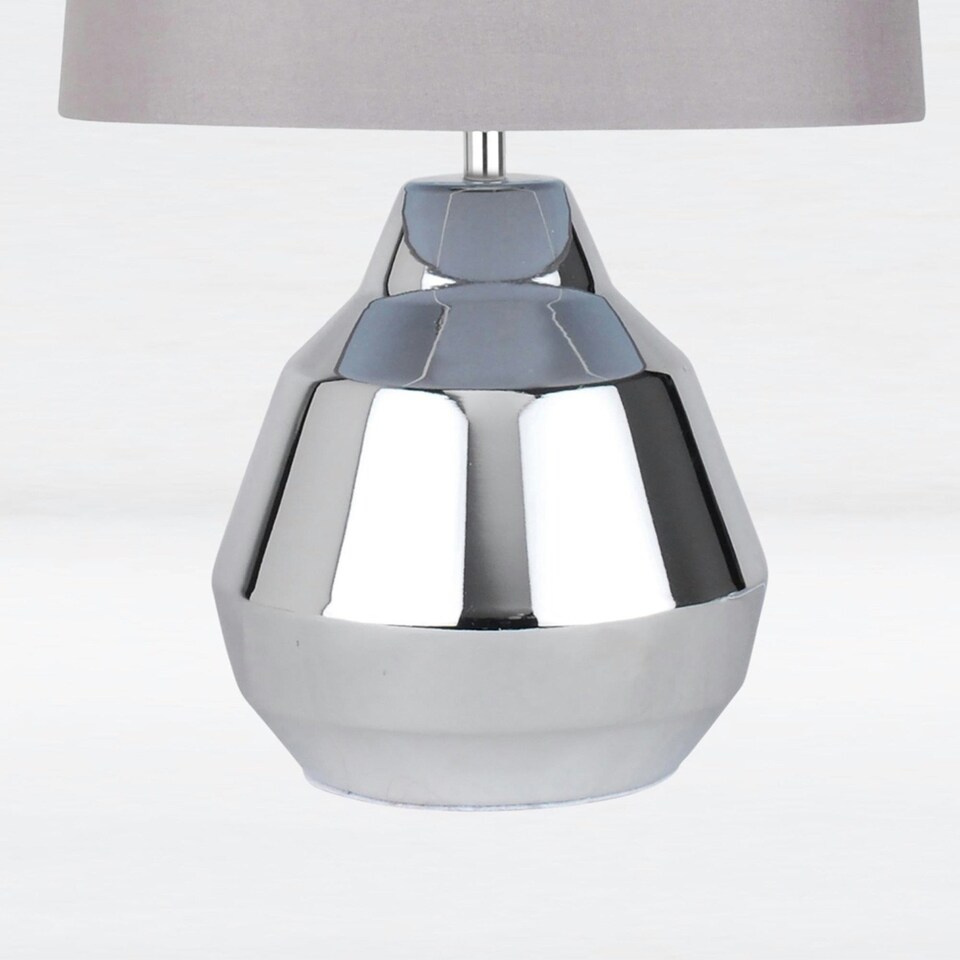 image 1 of First Choice Lighting Pair of Polished Chrome 39cm Touch Lamps with Grey Shades Chrome | Grey