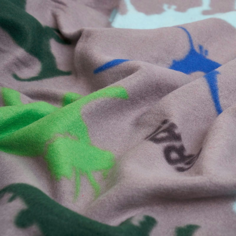 image 1 of OHS Dinosaur Fleece Blanket Kids Throw, 120x150cm - Grey