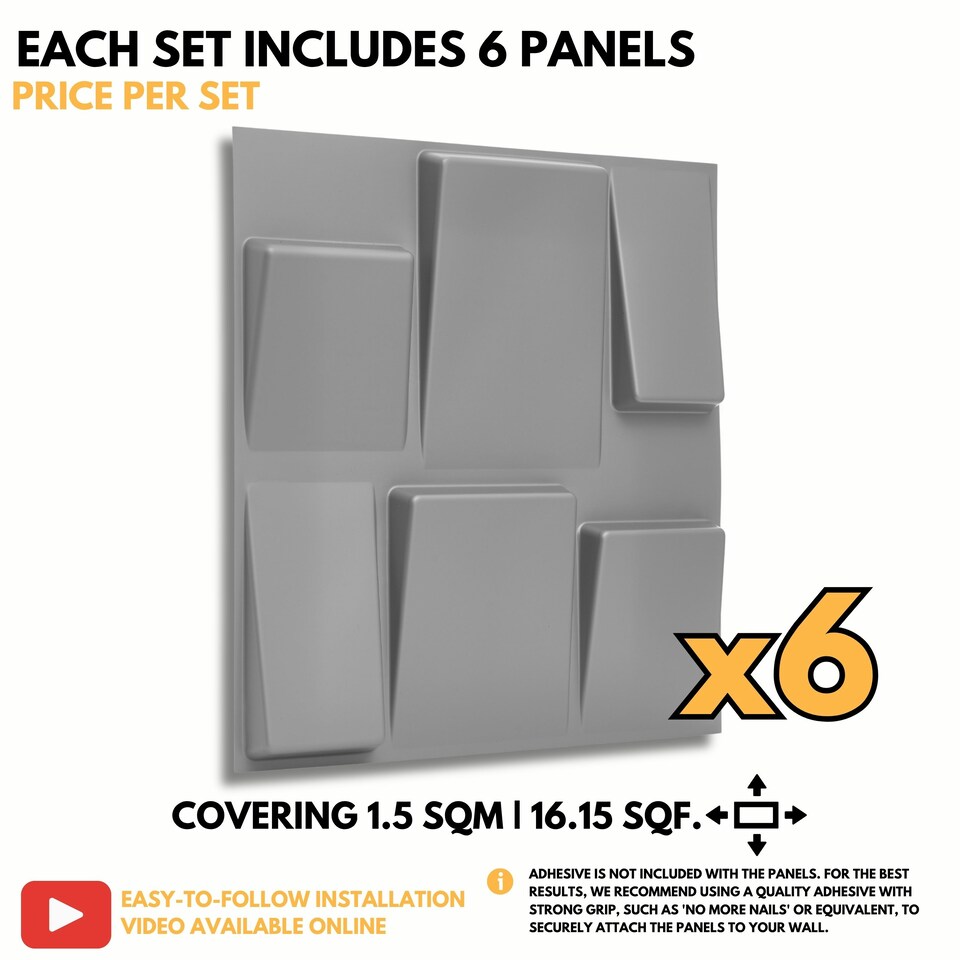 image 1 of NOVECRAFTO 3D Geometric Wall Panels – Matt White Squares Design – 6 PVC Sheets – 1.5m² (16.15sqft) – Interior Cladding Wall Tile Effect | White