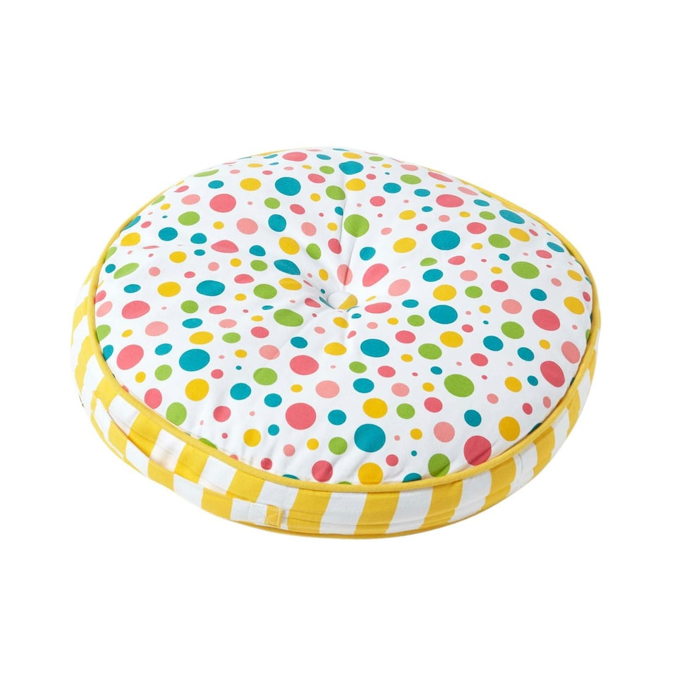 image 1 of Homescapes Multi Polka Dots & Yellow Stripes Round Floor Cushion Multi