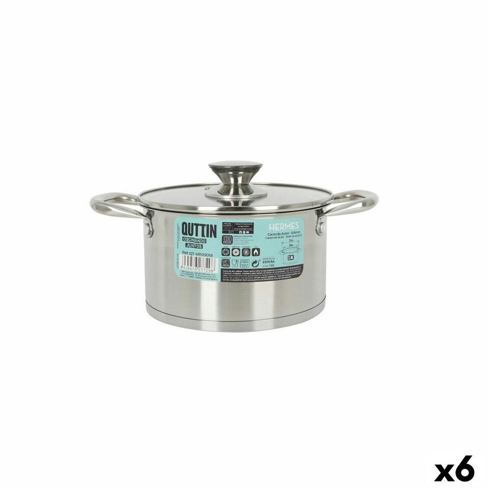 image 1 of Pot with Glass Lid Quttin Hermes Steel 2,8 L (6 Units) N/A