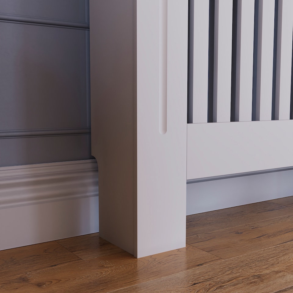 image 1 of Vida Designs Arlington Radiator Cover Painted MDF Slatted Cabinet, White, 152cm