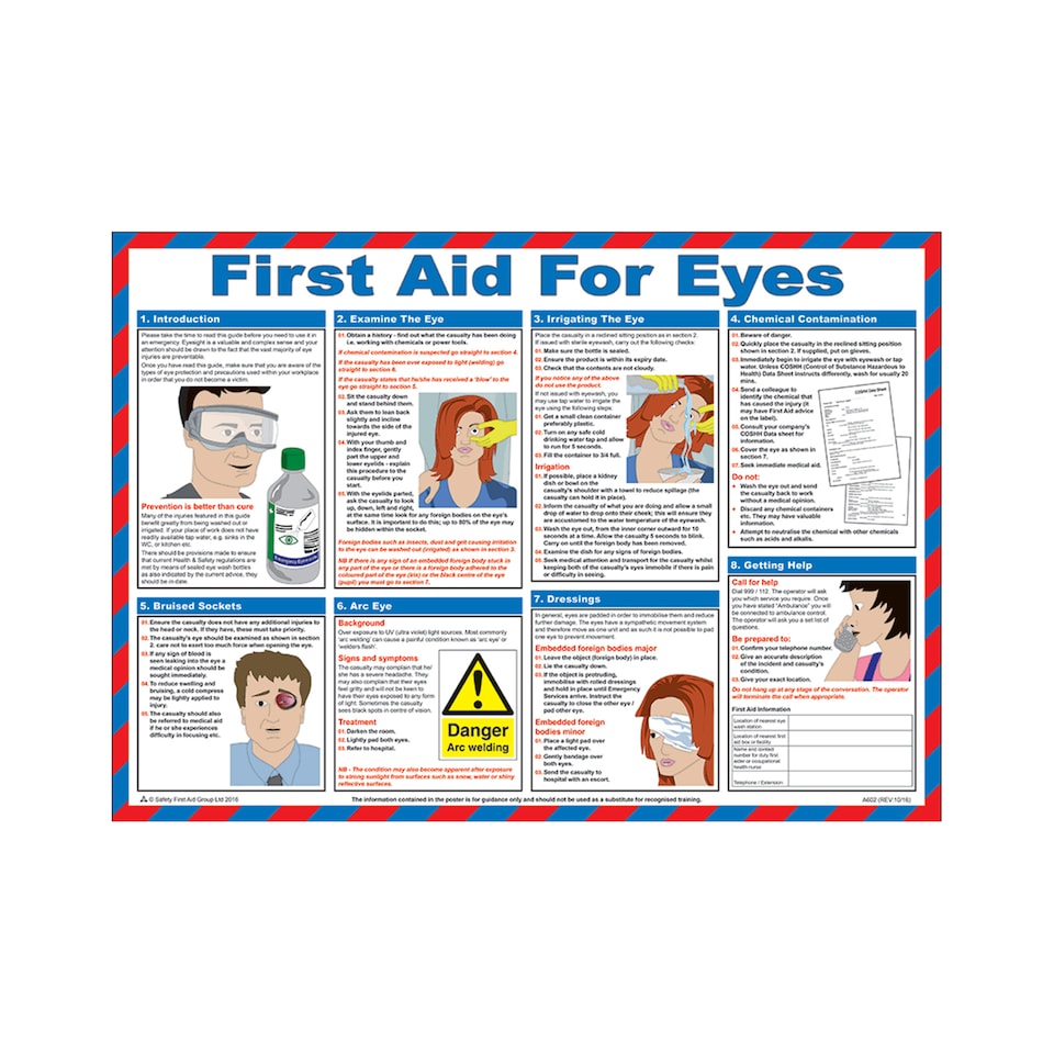 image 1 of Pegdev Eye First Aid Laminated Health & Safety Poster A2 Landscape Durable Sign