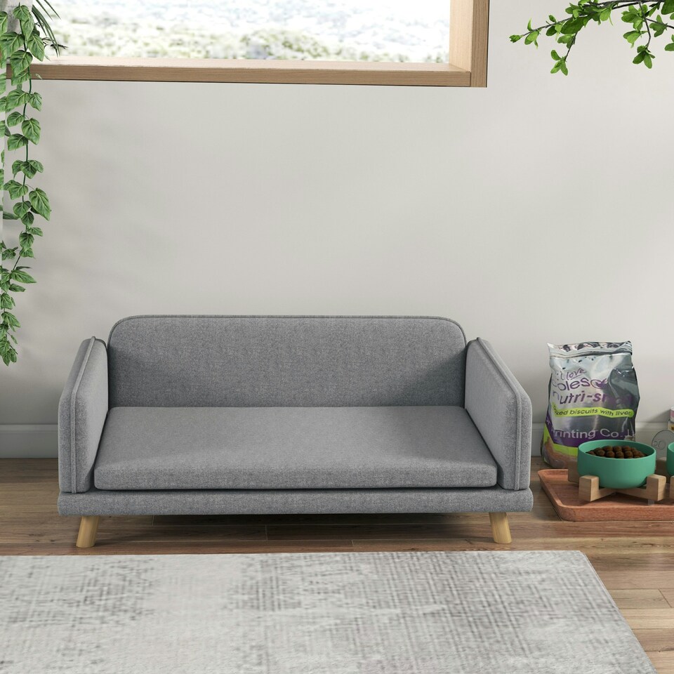 image 1 of PawHut Dog Sofa Bed with Legs, Water-Resistant Fabric for Medium Dogs - Grey