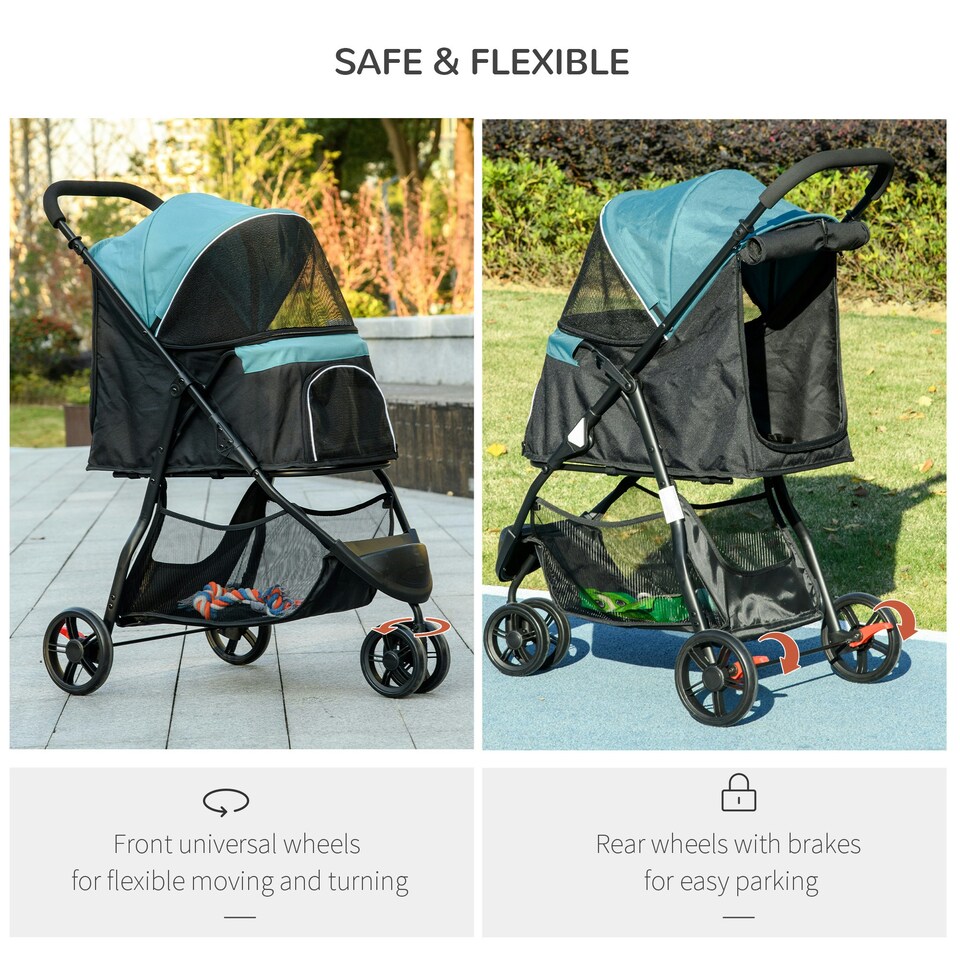 image 1 of PawHut Dog Stroller for XS Dogs, S Dogs, Cats with Rain Cover - Dark Green