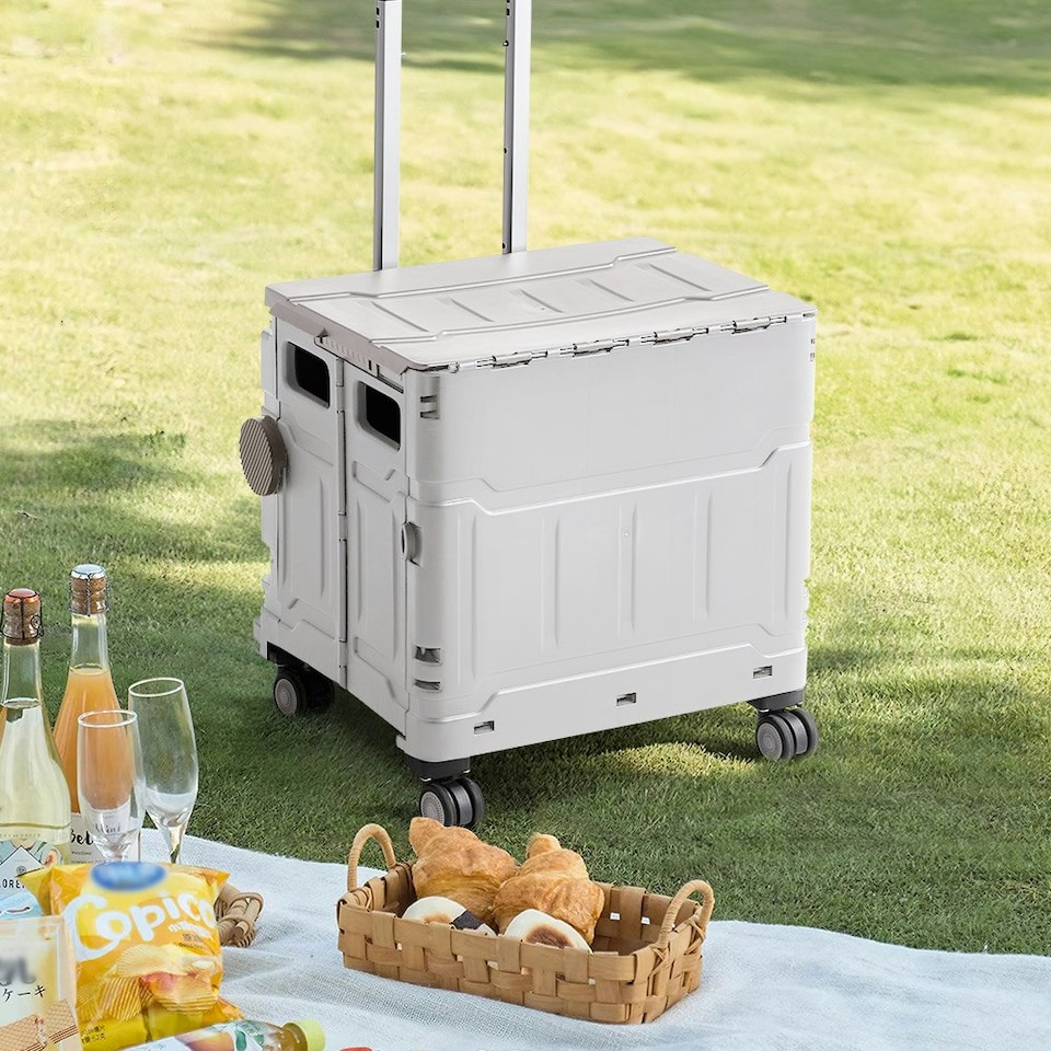image 1 of Living and Home Collapsible Rolling Utility Crate - White 50L | White