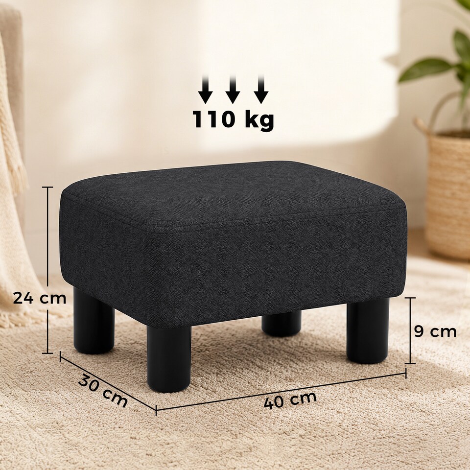 image 1 of HOMCOM Chic Linen Fabric Foot Stool Ottoman Cube with Legs