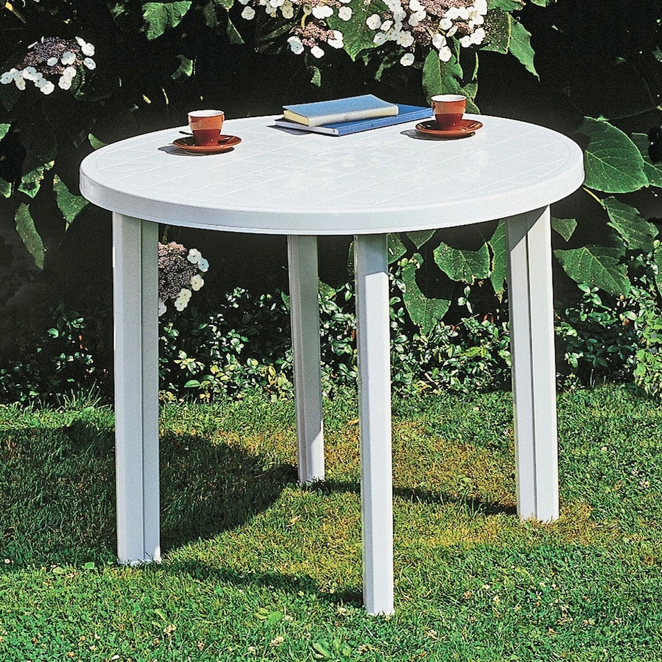 image 1 of 90cm Round Outdoor Bistro Drinks Table Plastic Garden Patio Dining Furniture