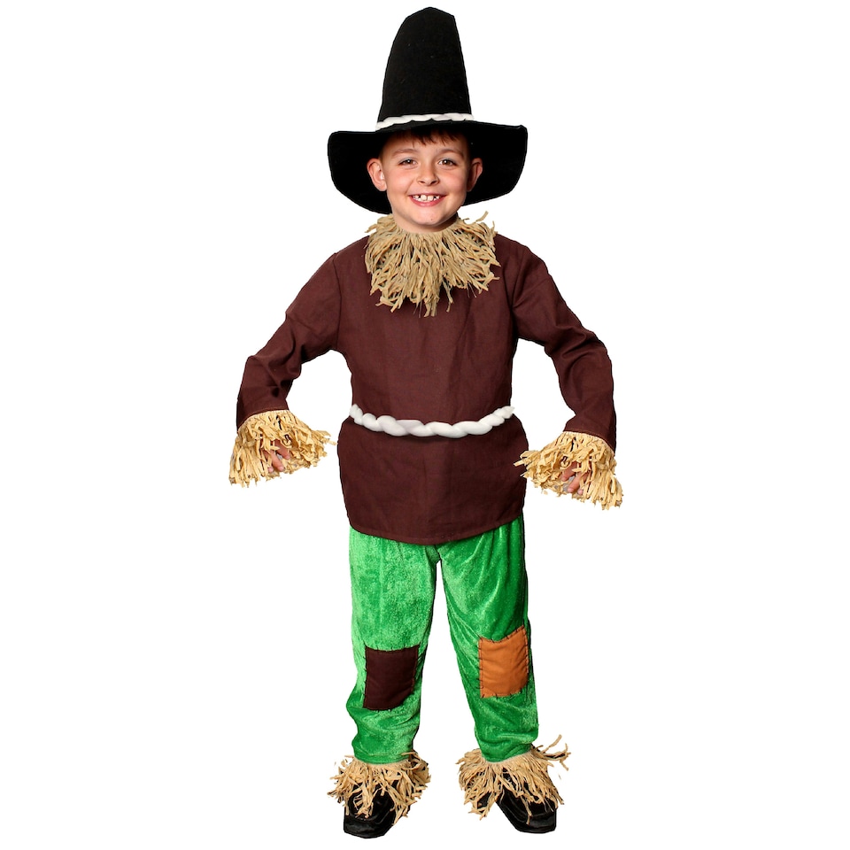 image 1 of Scarecrow Costume Brown Top & Green Trousers With Faux Straw | Brown | XL
