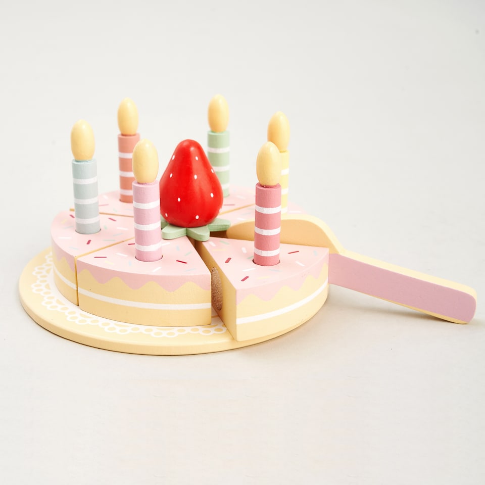 image 1 of Hooga Wooden Birthday Cake Toy With Candles & Slicer - Play Food for Kids - Pink