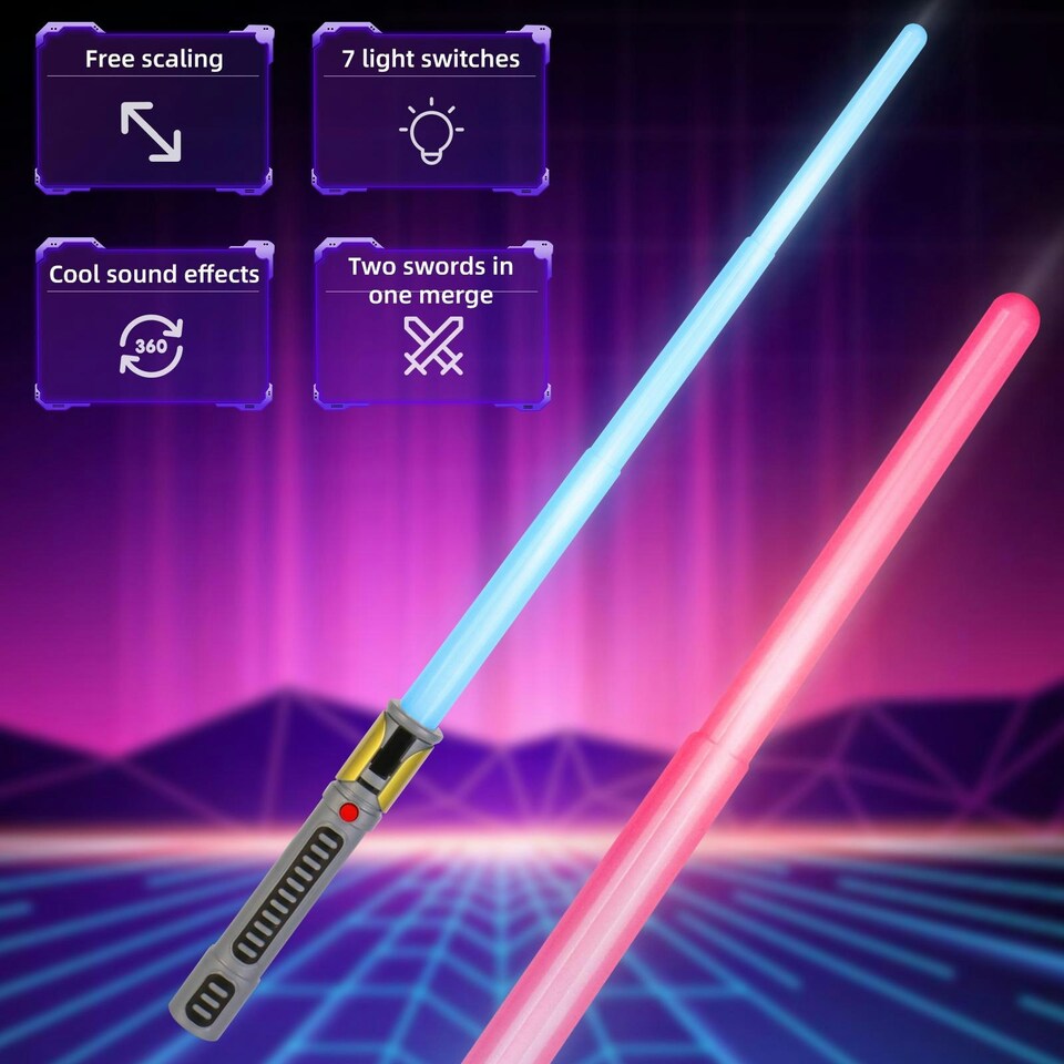 image 1 of Space Sword Telescopic Light-Up Toy - 7-Color LED, Sound Effects, Mute Mode & 60-Inch Extendable Role-Play Toy for Kids Ages 3plus