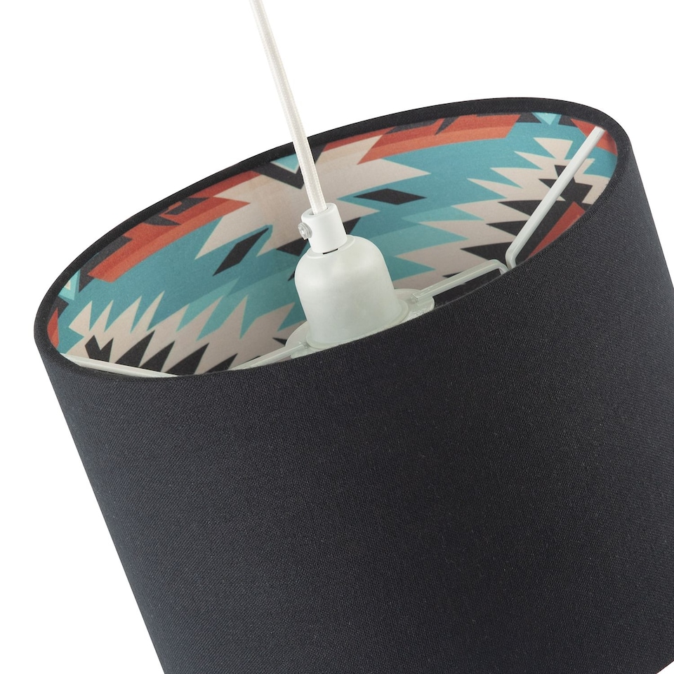 image 1 of Modern Colourful Aztec Designed Lamp Shade with Black Linen Fabric