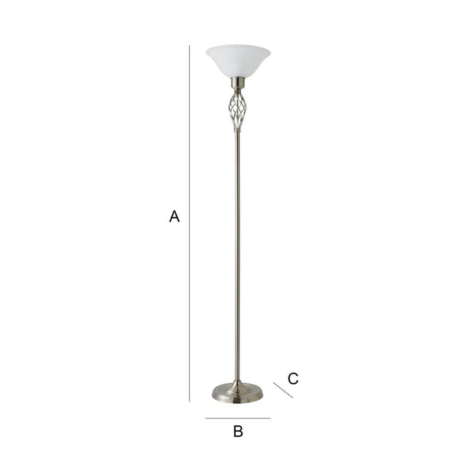 image 1 of ValueLights Traditional Style Satin Nickel Barley Twist Floor Lamp With Frosted Shade | Chrome