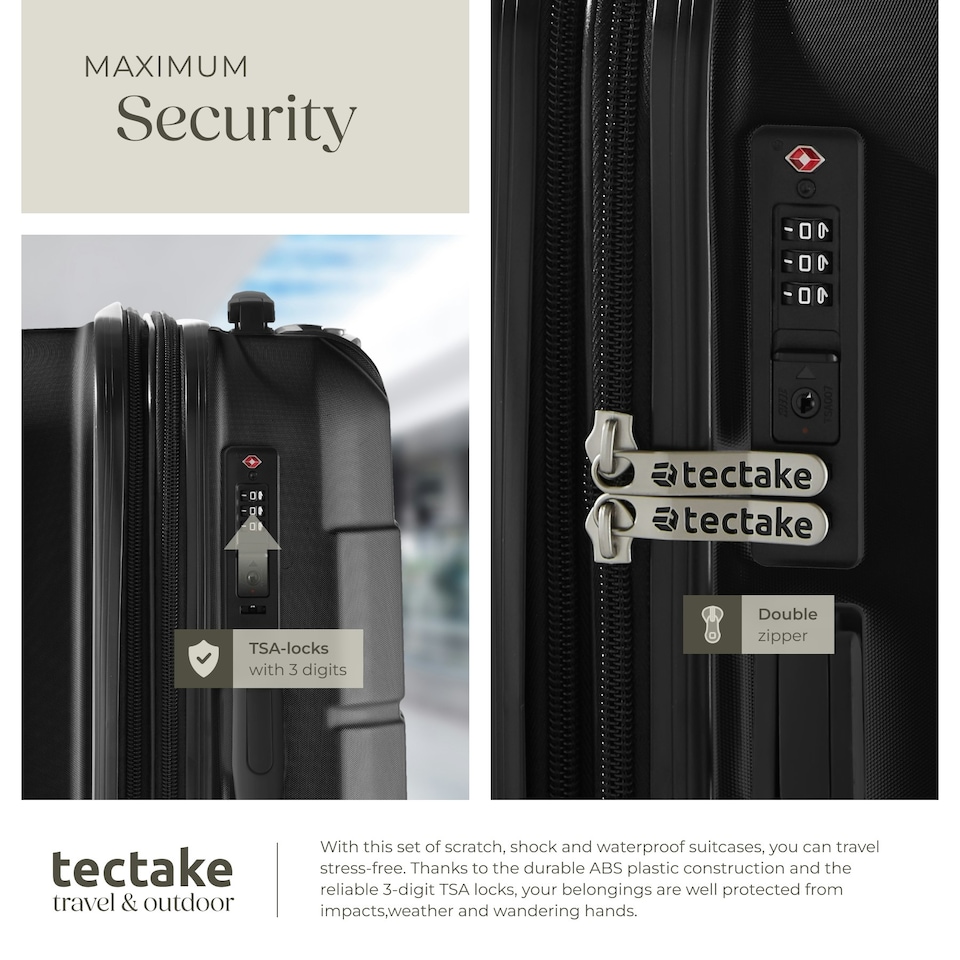 image 1 of Suitcase Luggage Set - L, M & S sizes, ABS plastic, swivel wheels, combination lock Black