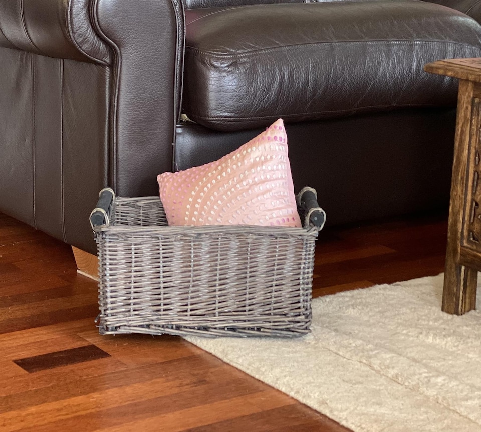 image 1 of Kitchen Log Fireplace Wicker Storage Basket With Handles Xmas Empty Hamper Basket Grey Medium 38 x 30 x 18 cm | Grey | Grey