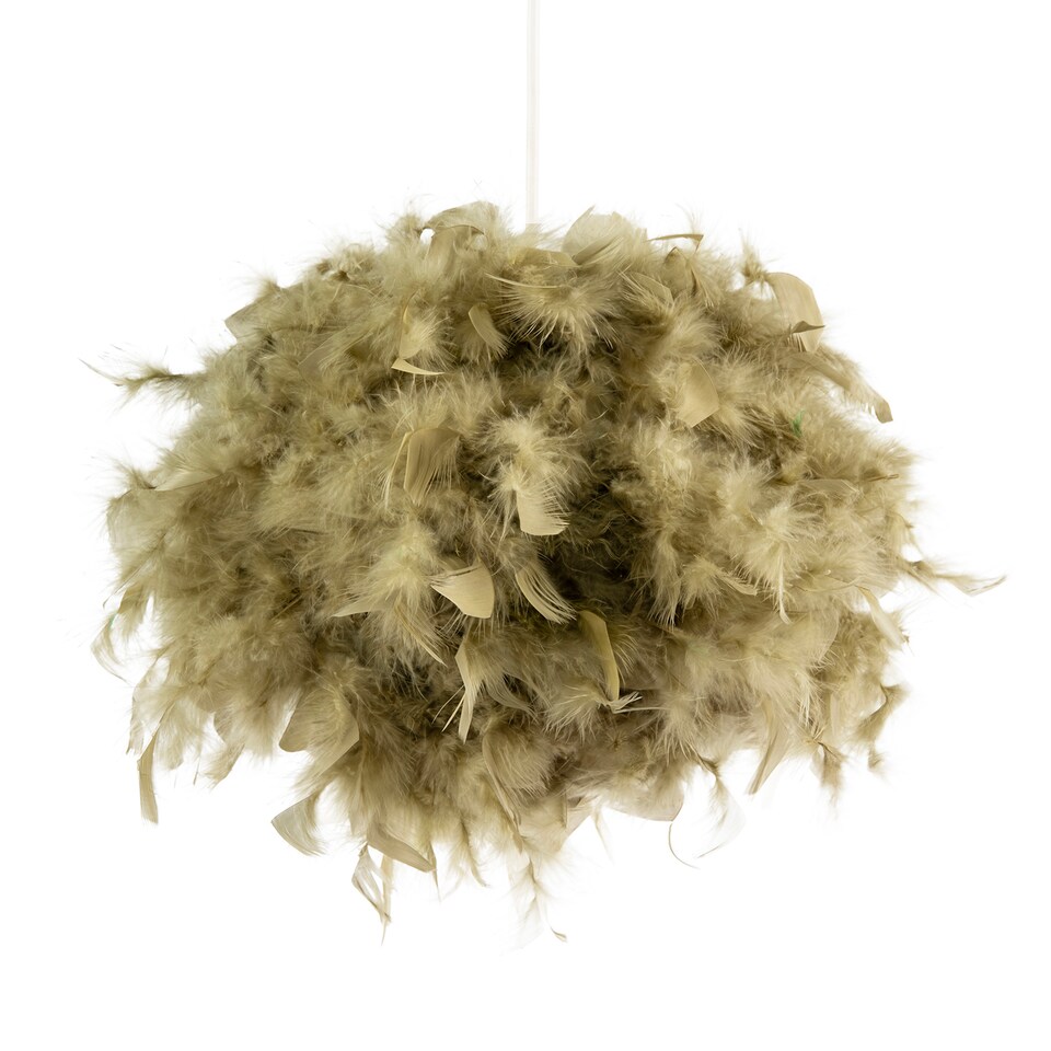 image 1 of Eye-Catching and Modern Olive Green Feather Decorated Pendant Shade