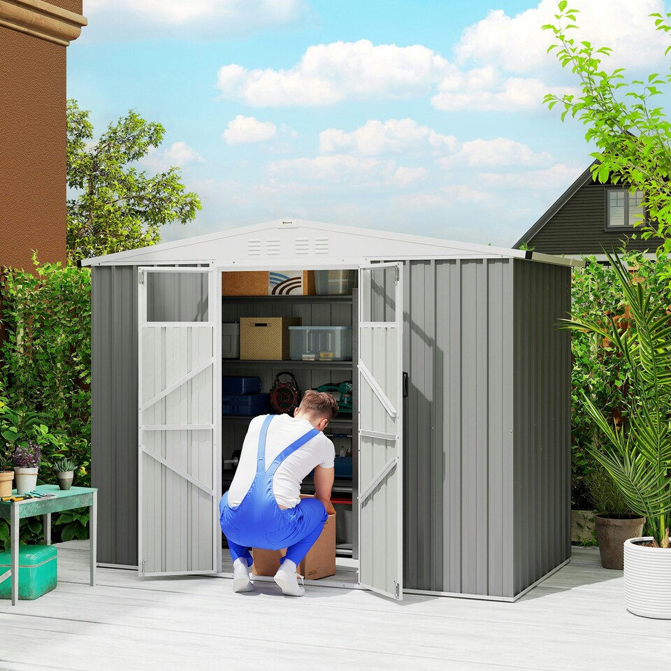 image 1 of Outsunny 8 x 4 ft Garden Storage Shed, Outdoor Metal Shed, Light Grey Grey | Light Grey