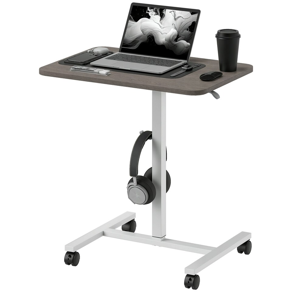 image 1 of HOMCOM Standing Desk Mobile Overbed Table w/ Wheels for Home Office Grey