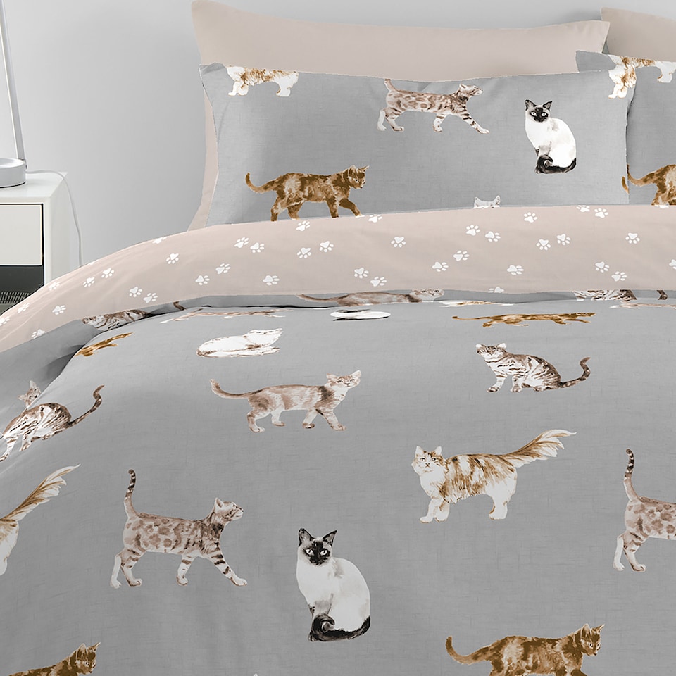 image 1 of Fusion Cats Duvet Cover Set Grey