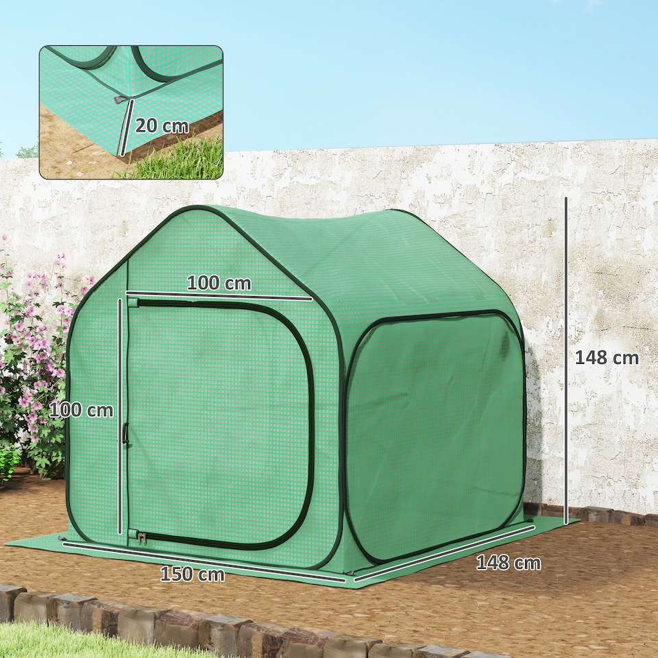 image 1 of Outsunny Mini Pop Up Greenhouse w/ Reinforced PE Cover, Zipper Door, Green | Green | 1