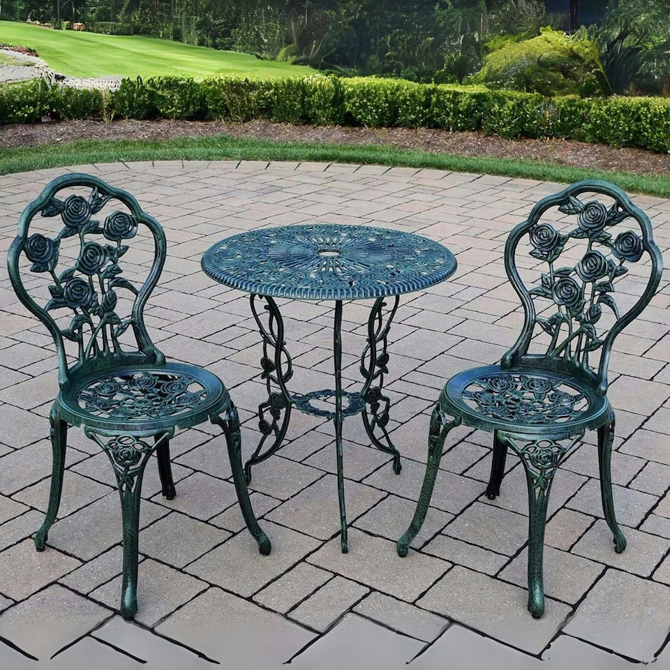 image 1 of Bistro Set Outdoor Patio Garden Furniture Table and 2 Chairs Metal