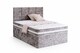 image 1 of 4ft Small Double Brown Crushed Velvet Divan Bed Set Orthopaedic Mattress with Cube Headboard  4 Drawers