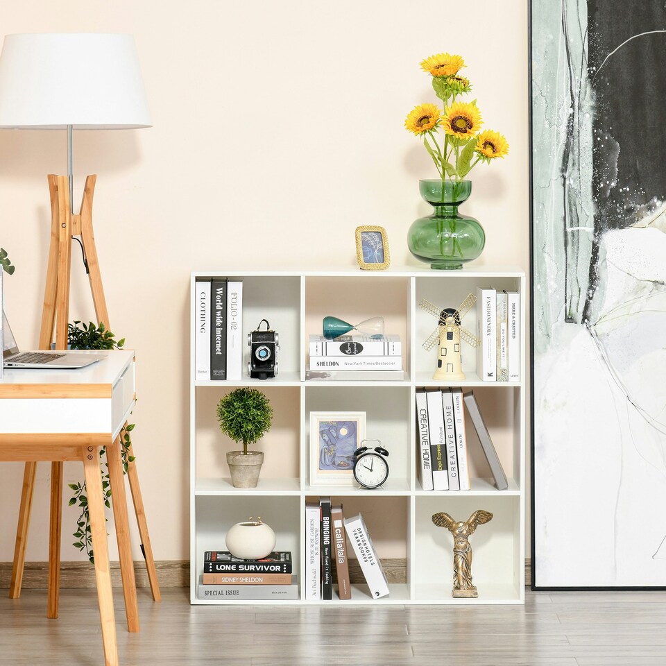 image 1 of HOMCOM 9 Cube Storage Cupboard Bookcase Bookshelf Home Office, White