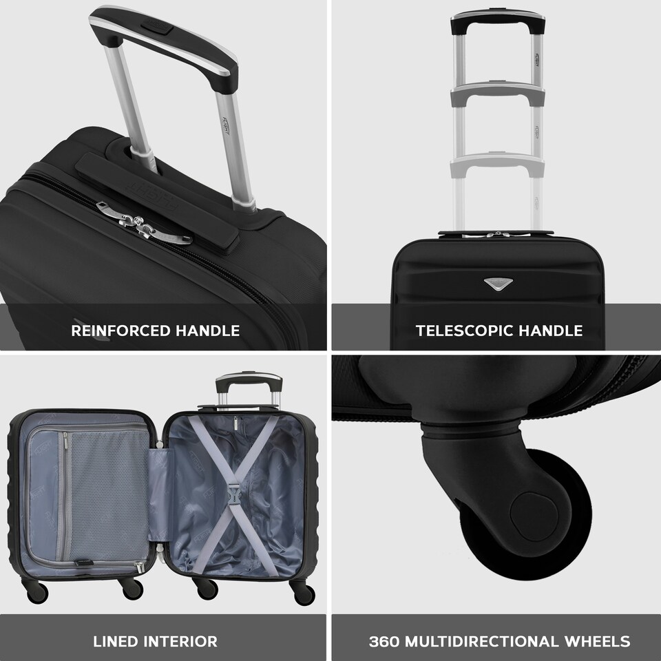 image 1 of Flight Knight Suitcase Sets 3 Piece, Large Suitcase, Extra Large Suitcase, easyJet Cabin Bag 45x36x20cm Underseat Carry On, 100+ Airlines Approved - BA, Ryanair Black | Black | Large