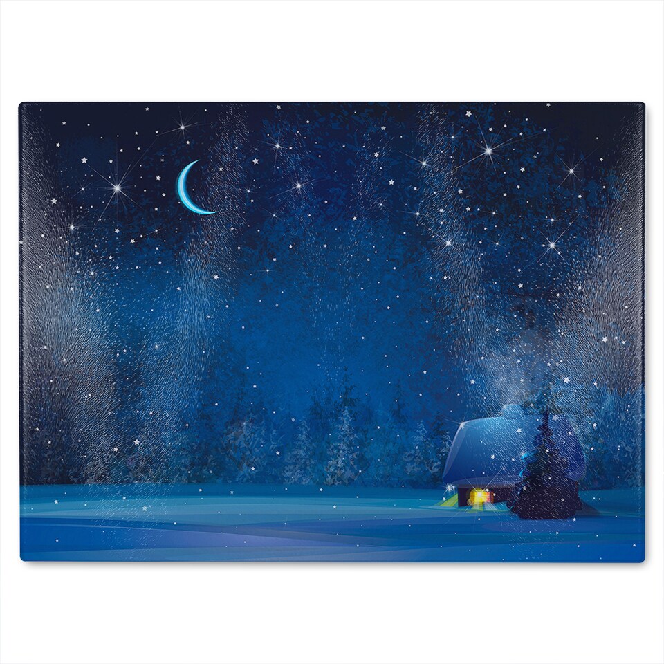 image 1 of Night Winter Landscape Dining Glass Chopping Board | Multi