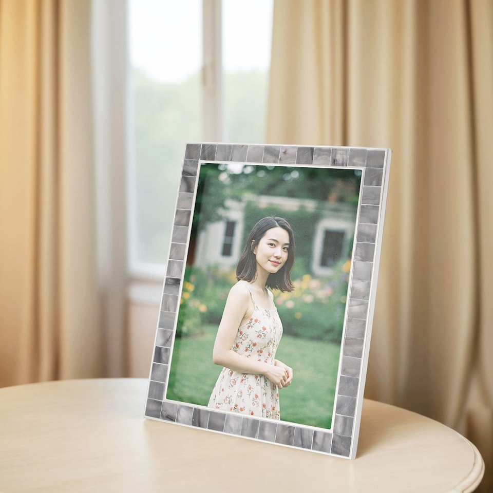 image 1 of Beautiful Grey Mother of Pearl 5 x 7 Picture Frame with Nickel Trim | Grey | 5" x 7"